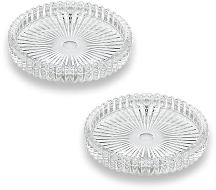 2 platos de cristal transparente para velas, portavelas de cristal redondo, portavelas pequeños para pilar de vidrio de 3 pulgadas, para cenar, boda, fiesta, centro de mesa