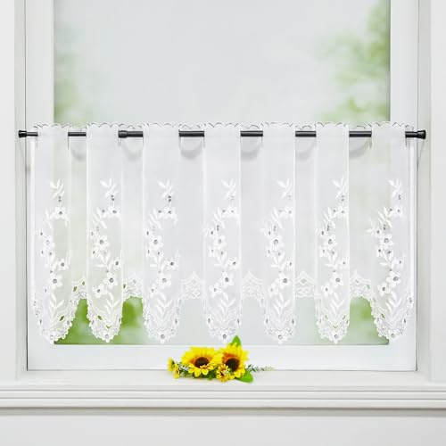 Joyswahl Scheibengardinen Küche Bistrogardine modern »Juna« Voile Gardinen Kurz Weiß Küchengardinen Landhaus Kurzstores Grau HxB 30x150cm 1 Stück
