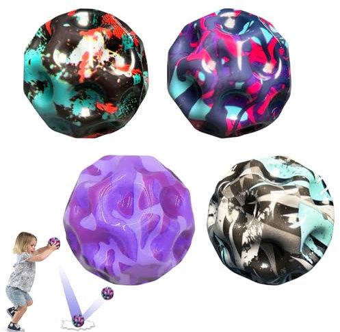 KOIROI Jump Ball, 4 Unidades Moon Ball, Pelota de Goma de Alto Rebote, Moon Ball, 7 cm, Mini Pelota de Rebote, Pelotas saltarinas con temática Espacial, Pelota Espacial, Juguete para niños, Pelo