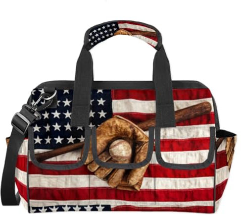 Baseballball-Werkzeugtasche mit amerikanischer Flagge, multifunktionaler Werkzeug-Organizer, Handtasche, Elektriker, Handwerker, mit Schultergurt, Tragetasche, Werkzeugtaschen für Werkzeuge,