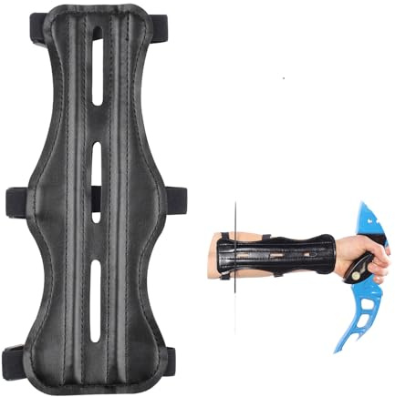 RUIENGCOMM Archery Arm Guards Adjustable Black Leather Forearm Protector Arm Guards for Archery Wrist Guard for Recurve Bow and Compound Bow Youth and Adult Archery Protective Arm Guard