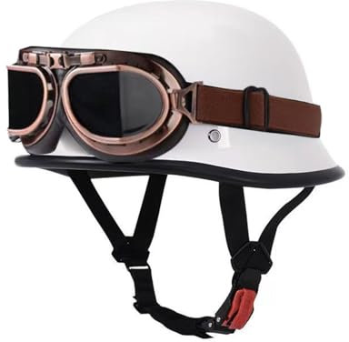 Classico Mezzo Casco Jet Moto Retrò Casco Scodella Portatile, ECE Omologato Mezzo Elmetto da Moto Retrò per Uomo Donna Biker Cruiser Scooter Touring H,S=55-56CM