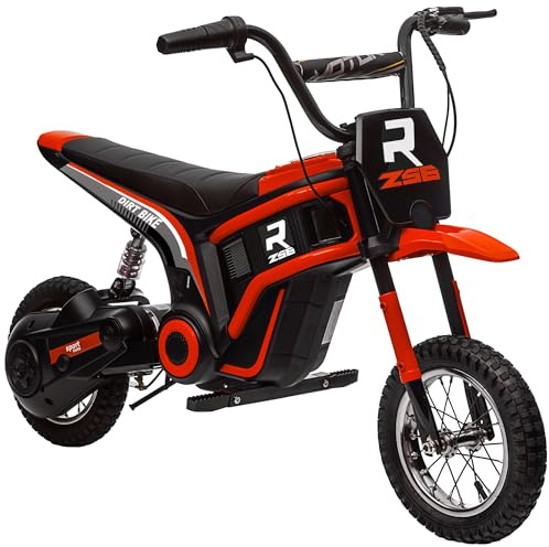 HOMCOM 24V Moto Elettrica per Bambini 8-12 Anni, Ruote 30.5cm, Rosso | Mini Moto Cross, Acceleratore Manuale, Sospensione, Luci e Suoni, 2 Velocità 8-16km/h