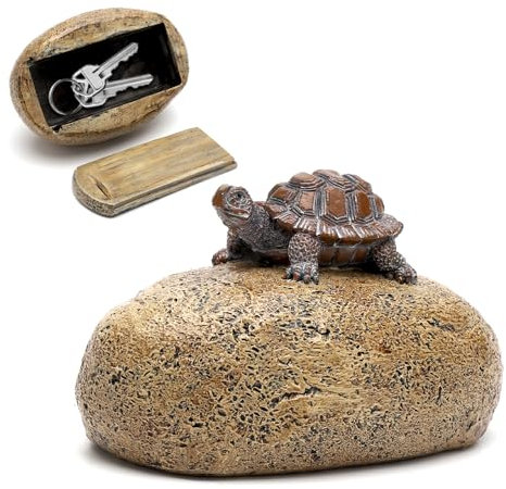 Nascondiglio per chiavi per esterni, con scomparto segreto, pietra falsa sembra una vera cassaforte esterna (tartaruga)