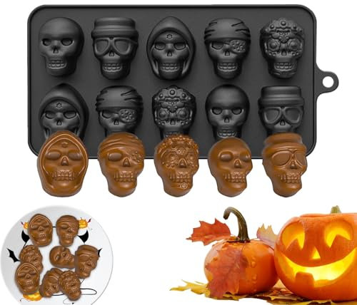 Totenkopf Silikonform - Halloween-Backgeschirr Mit 10 Mulden, Eiswürfel-Schädel-Backform, Geisterschädel-Kuchenform Für Schokolade und Eiswürfel