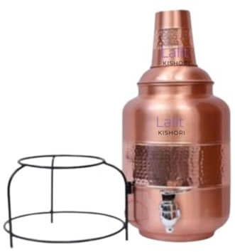 jewellary hub Hammered Pure Copper Water Dispenser Matka/Container/Pot/Tank 5 Litre with 1glass & 1stand