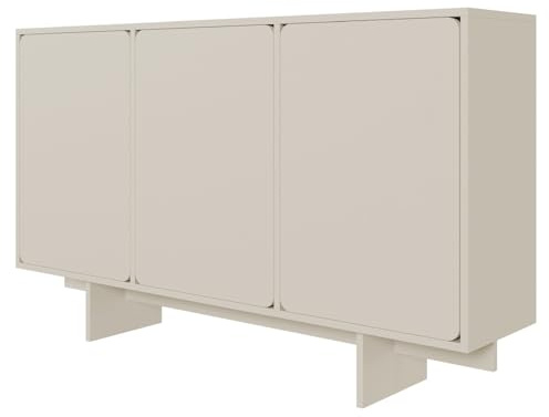 Selsey Kommode Aufbewahrungsschrank 3 Türen 150 cm Schrank Schubladenschrank Push to Open Graubeige Wuwu