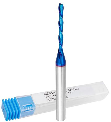 Mesee 2 Flute Spiral Dowcut Router Bit 1/4 Inch Shank Flat Nose End Mill CNC Router Bit Nano Blue Coat Carbide Milling Cutter for Wood Mortises Carving Engraving - 1 Cutting Length, 1/8 Cutting Dia