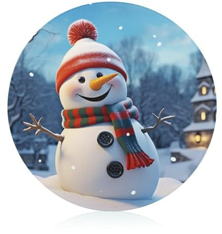 Happy Snowman Schneidebrett für Küche, rundes Muster, Schneideblock aus gehärtetem Glas, rutschfestes Glasschneidebrett, personalisierte Schneidematten für Zuhause