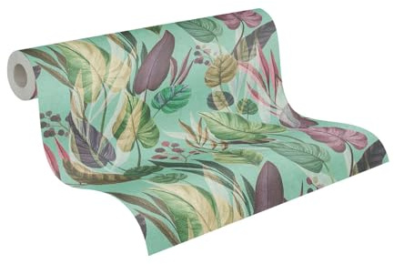 Livingwalls Anna D'Andrea Vliestapete Floral 10,05 m x 0,53 m - Blau, Grün, Lila, Grau - Tapete Blätter - 782194