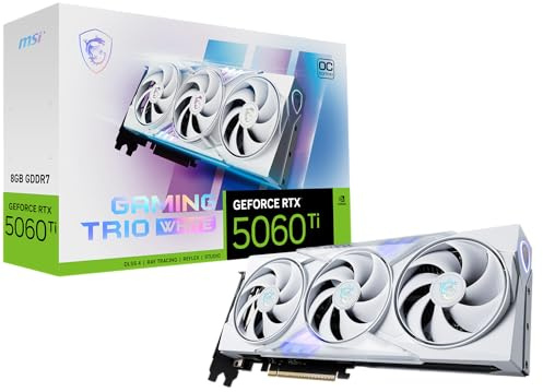 MSI Gaming RTX 5060 Ti 8G Gaming Trio OC - Tarjeta gráfica Blanca (8 GB GDDR7,128 bits, Rendimiento Extremo: 2662 MHz, DisplayPort x3 2.1a, HDMI 2.1b, NVIDIA Blackwell Architecture)