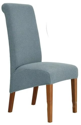 Stretchhussen mit langer Rückenlehne, 2er-Set, grau und blau, elastischer Schonbezug für Esszimmer, Hochzeit, Hotel, dehnbare Möbelbezug für Wohnzimmer