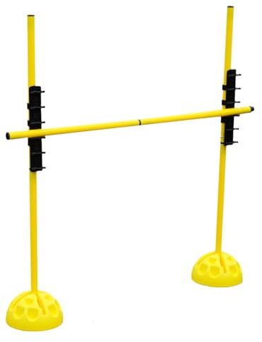 Sprungstangen-Set Agility Hürdenset Trainingsstangen für konditionelles Training Sprungkraft Dribbling und Beweglichkeit XSP100yl (6 Stangen 50 cm, 2 X-Standfüße Pro, 2 Leiterhürden), Farbe: gelb