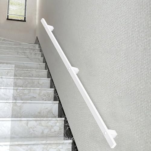 Pasamanos de escalera industrial para interiores - Pasamanos de pared blanco para escaleras - Capacidad de carga de 440 libras Pasamanos de metal antideslizante - Pasamanos de tubo cuadrado blanco(280