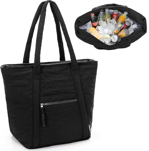 Fasrom Insulated Cooler Tote Bag Holds 30 Cans, Large Leakproof Grocery Bag with Zippered Top, Soft Sided Shopping Bag for Groceries, Food, Drinks, Suitable for Beach, Picnic and Outdoor Use, Black