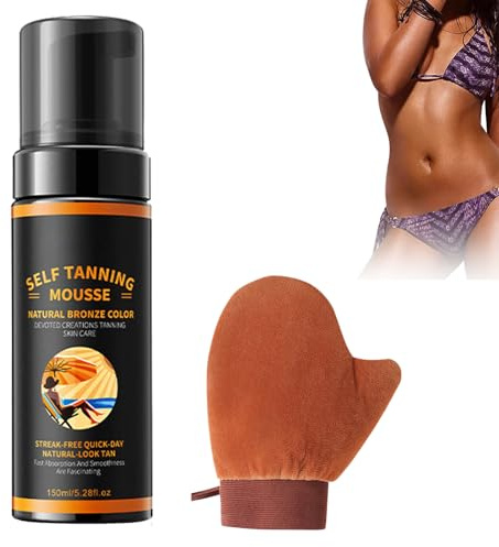 Mousse Autoabbronzante Abbronzatura Idratanti Naturale e Duratura, in Mousse scura finta con applicatore a guanto per il corpo