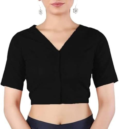 Fashnkart Blusa india Bollywood Sari de algodón para mujer Readymad Choli, cuello en V, media manga, abertura frontal
