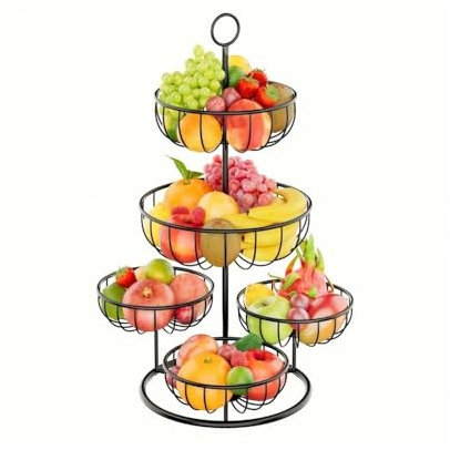 GLigeT Cesta de Frutas de 5 Niveles, Multiusos, for encimera de Cocina, frutero de Metal