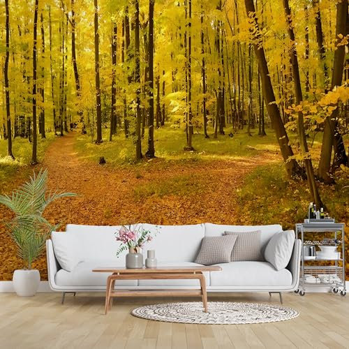Générique Papier Peint Panoramique Forêt Chemin 150cm x 105cm Feuille Arbre Intissé Wallpaper Mural Salon Chambre Bureau Décor Motif Personnalisé Décoration Murale Jaune A-61