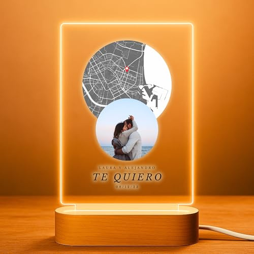 Cristal Plaque - Lámparas Personalizadas con Mapa y Foto Spotify | Regalo Romántico con Luces LED y Metacrilato | Placa Personalizada Pareja | Lámpara para Fotos | Regalos Aniversario Originales