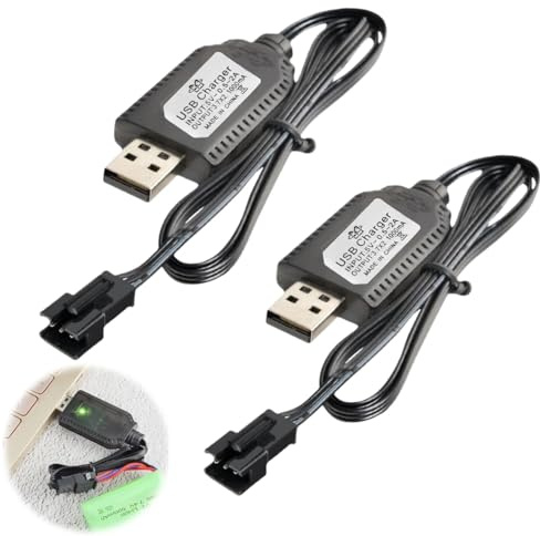 2Pcs 7.4V USB Charger Cable 1000mA Fast Lipo Battery Charging Connector With 3 Pin SM-3P for Remote Control Cars Toys RC Plane RC Tank RC Boat Toys with Battery Protection