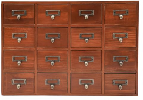APOUDM 16 Drawers Vintage Tabletop, Library Card Catalog Cabinet Apothecary Storage Box, Retro Storage Organizer Apothecary Drawer Dresser