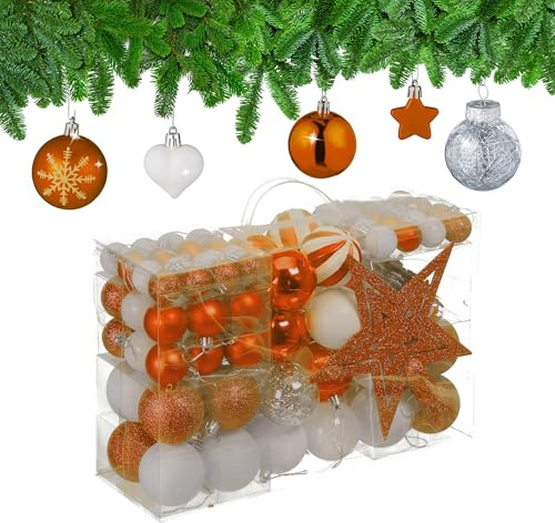 Relaxdays Weihnachtskugeln 101er Set, Kunststoff, Weihnachtsbaumdeko mit Kugeln & Spitze, Christbaumschmuck, Farbwahl | Weihnachtsbaumdeko mit Kugeln & Spitze, Christbaumschmuck