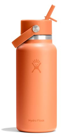 Hydro Flask – Wide Flex Straw Cap 946 ml (32 oz) Bottle – Stainless Steel, Leakproof Straw, Dishwasher Safe – Insulated Cold 24 Hrs – Wide Mouth, Ice Cube Friendly – Nectar