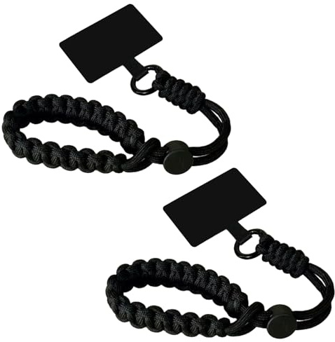 ZhouWei 2-delar Telefonband, Justerbar Universal Kort Telefonsladdare Handledsrem med Ultra Tunt Lanyard Telefon Handledsrem, för Utomhusbruk (Svart)