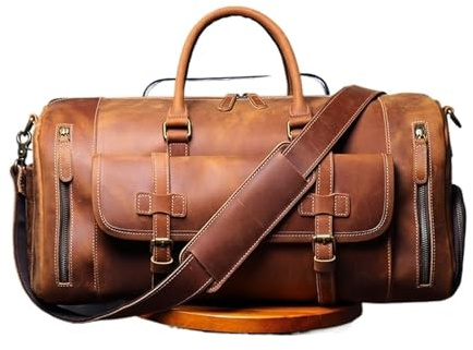 Reisetasche Leder Vintage Echtleder Reisetasche Große Gepäcktasche Herren Leder Duffle Bag Große Weekend Bag Tote Big(Light Brown)