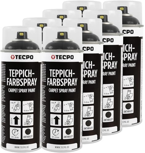 TECPO Spray de pintura para alfombras, 8 x 400 ml, color antracita, para alfombras, alfombrillas de coche, tejido de goma, plástico, tratamiento interior