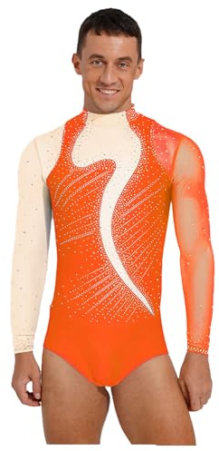 inhzoy Costume De Danse Artistique Patinage Figure Ballet Gymnastique Paillettes Strass Pour Hommes Fluorescent XL