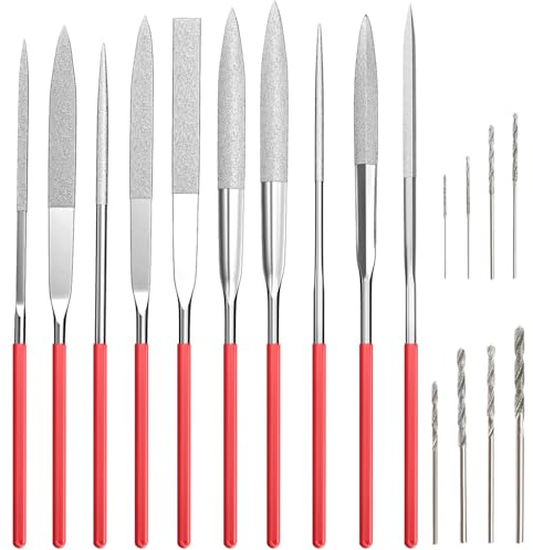 MSIHEY Mini Limes a Aiguilles Diamantée Métal pour Bijoutiers Verre Sculpture Sur Bois Modelisme Bijoutier, Contient 10 Limes Diamantées et 8 Foret Diamanté