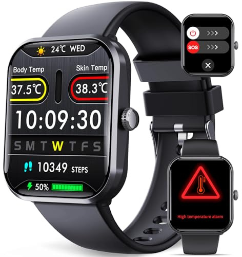 Marsyu Smartwatch con 24h Pressione Sanguigna/Temperatura/Cardiofrequenzimetro/SpO2/Sonno, 1.90'' Orologio Smartwatch Uomo Donna con Chiamata Bluetooth, 100+ Modalità Sportive, SOS, IP67, Android&iOS