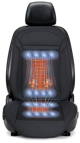 VLFLG Wintergebrauch, 3-in-1 kühlender Autositzbezug mit Massagegerät & Klimaregulierung, belüfteter Sitz mit 16 Ventilatoren, 12 V Fahrersitzkühler für Auto, SUV, LKW (Warm&Kühlung&Massage-3)