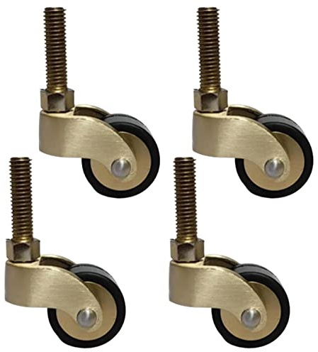 Kleine antike Lenkrollen, Möbelrollen aus massivem poliertem Messing, 360° drehbare Gummiräder, mit Schrauben, Ersatz for Möbel, Sofa, Stuhl, Schrank, Tragkraft 150 kg, 4er-Set(D)
