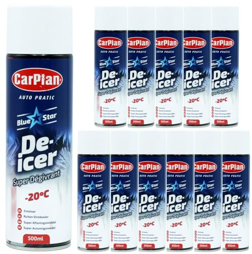 Car Plan Blue Star De-Icer 500ml Spray Quick Ice & Frost Remover for Car Windscreens, Mirrors & Locks, Helps Stop Re-Freezing and Delivers Strong Performance in Very Cold Winter Driving Conditions x12
