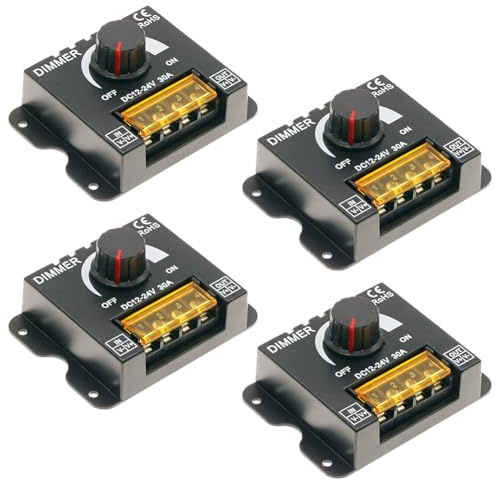 4 dimmer LED DC 12 V 24 V 30 A PWM per strisce LED, regolazione della luminosità, interruttore dimmer con manopola per la regolazione, interruttore on/off, regolatore dimmer per regolare la luminosità