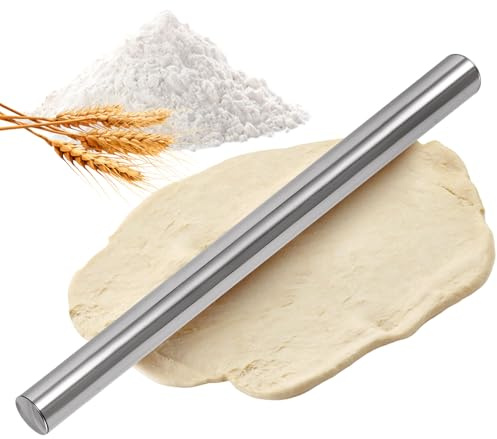 40cm Nudelholz Edelstahl, Antihaftbeschichtet Teigroller, Rostfrei Nudelholz Metall, Nahtlos und Leicht zu Reinigen, Spülmaschinenfest Teigausroller für Tortenkrusten, Pizza, Kekse und Teig