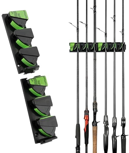 Misssugar5 Rutenständer Angelruten-/Rutenhalter, Angelrutenhalter, Verstellbar, 3 Ruten pro Halter, 6 Ruten pro Paar, Wandmontage Rutenständer Angelruten