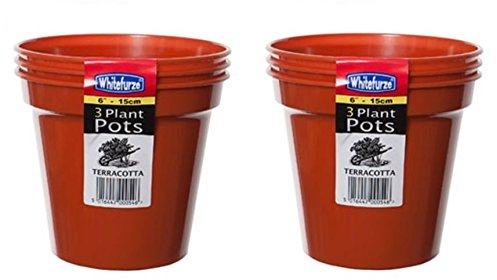 2 x Pack Of 3 Large 15cm 6 Round Seed Plant Pots Terracotta Colour Plastic Pots