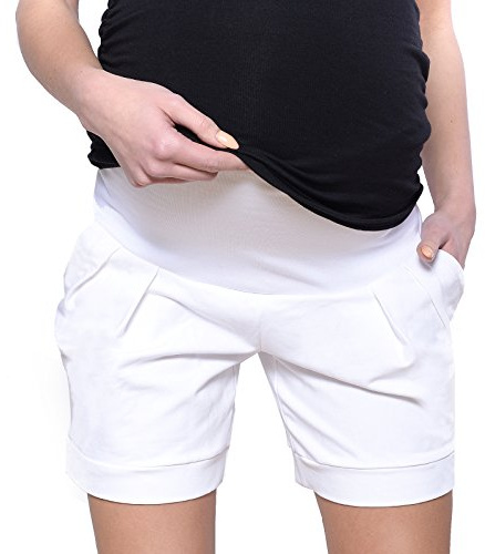 MijaCulture Pantaloncini/Pantaloni Premaman Corti per L'Estate in Cotone 1047 (IT46 / L, Bianca)
