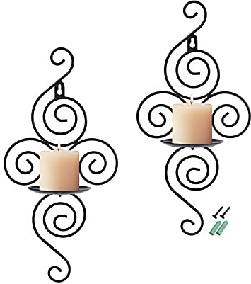 RETON 2 PCS Iron Wall Sconces for Candles, Decorative Wall Candle Holders Set of 2,Black Wall Candle Holders for Gothic Home Hallway Living Room Bedroom Vintage Room Decoration