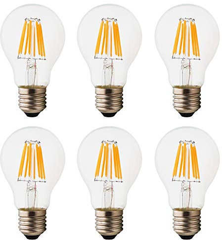 Chao Zan E27 A60,LED Edison Glühbirnen, Energiesparlampen,umweltfreundlich 8W Nicht dimmbar AC220V Glühlampe 2700K Klarglas mit hoher Durchlässigkeit,6 Stück