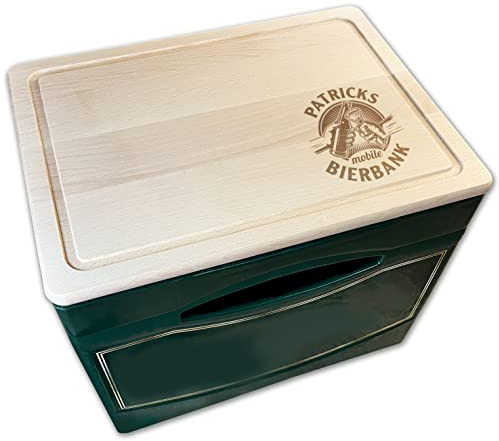 Unikatolo Bierkastensitz Mobile Bierbank mit Name personalisiert, Geschenkidee für Männer Oktoberfest Vatertag Geburtstag Bierkasten Hocker Holz Schneidebrett Holzbrett Gravur, Biergeschenk