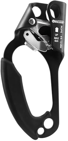 NewDoar Left Hand Ascender Arrampicata su Roccia Arboricoltore Rappelling Gear Equipment Certificato CE CE Rope Clamp per Corda 8~12 MM (Mano Sinistra Nera)