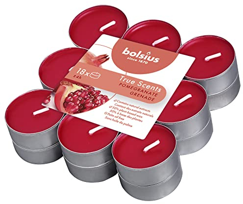 Bolsius True Scents – 18 Teelichter – Granatapfel – Brenndauer: 4 Stunden – Innendekoration – natürliche Extrakte – mit natürlichem veganem Wachs