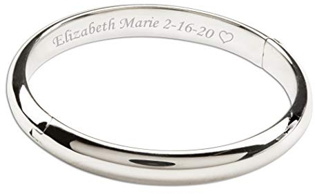Precious Pieces Personalized Gift Children's Sterling Silver Classic Newborn Baby or Child's Bangle Bracelet, Custom Jewelry with Engraved Name (Child-Small)