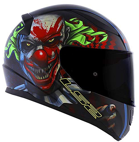 Full Face Motorbike Helmet Motorcycle Adult Rider Biker Sports Crash Helmet LS2 FF353 RAPID HAPPY DREAMS GLOW-IN-THE-DARK SCARY CLOWN + Dark Tinted Visor (XS)