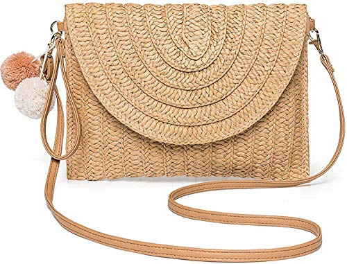 Fioeyr Straw Clutch Bag,Women Straw Evening Handbag Envelope Flat Summer Clutch Purse Beach Bag
